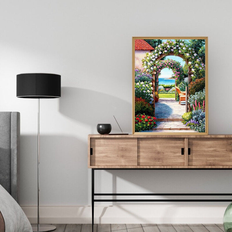 Garden Landscape Frameless DIY Oil Paint by Numbers Kit Handpainted Artwork