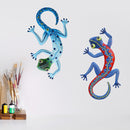 2pcs Wrought Iron Sculptures Gecko Outdoor Garden Wall Hanging Metal Gecko Decor