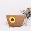 Women Straw Weave Flower Summer Beach Shoulder Crossbody Bag (Sunflower)