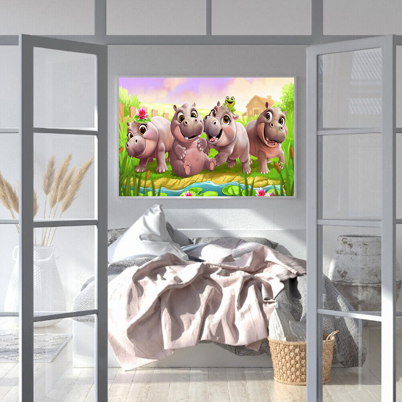 Cute Hippo Oil Paint By Number Kits Canvas Picture DIY Wall Home Decoration Gift