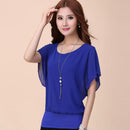 Plus Size Women Round Collar Blouse Bat Sleeves Clothing Casual Tops for Female