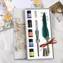 Starry Sky Fountain Dip Pen Set Gradient Feather Ink Pen (Dark Green) Newly