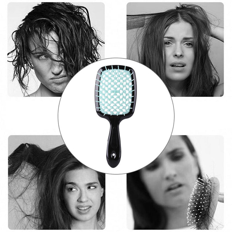 Wide Teeth Air Cushion Comb Scalp Massage Salon Hair Brush (Black Blue)