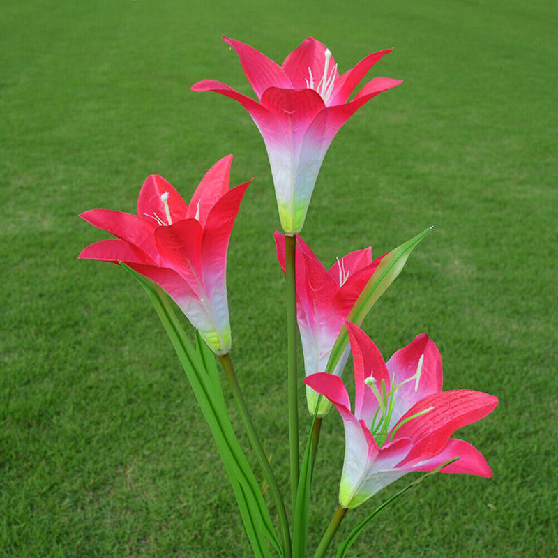 4 Head Lily Flower Solar Light Colorful LED Lawn Lamp Outdoor Light (Red) Newly