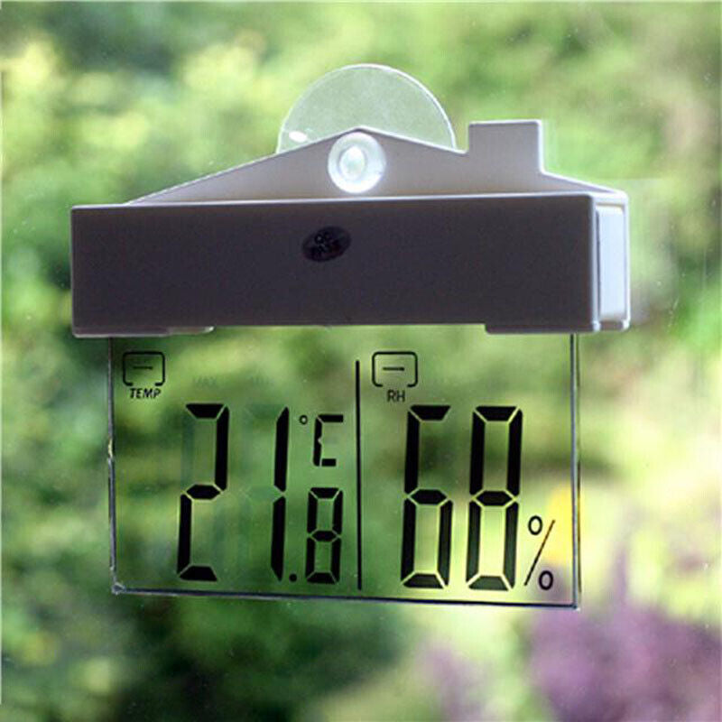 Digital Window Thermometer Hydrometer Indoor Outdoor Weather Station Suctio