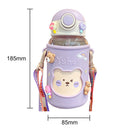 620ML Kids Water Sippy Cup with Bag Cartoon Baby Feeding Bottle (Purple) Newly