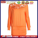 Women Blouses Sexy Lace Splicing Long Sleeve Top Shirts (Orange)(L)