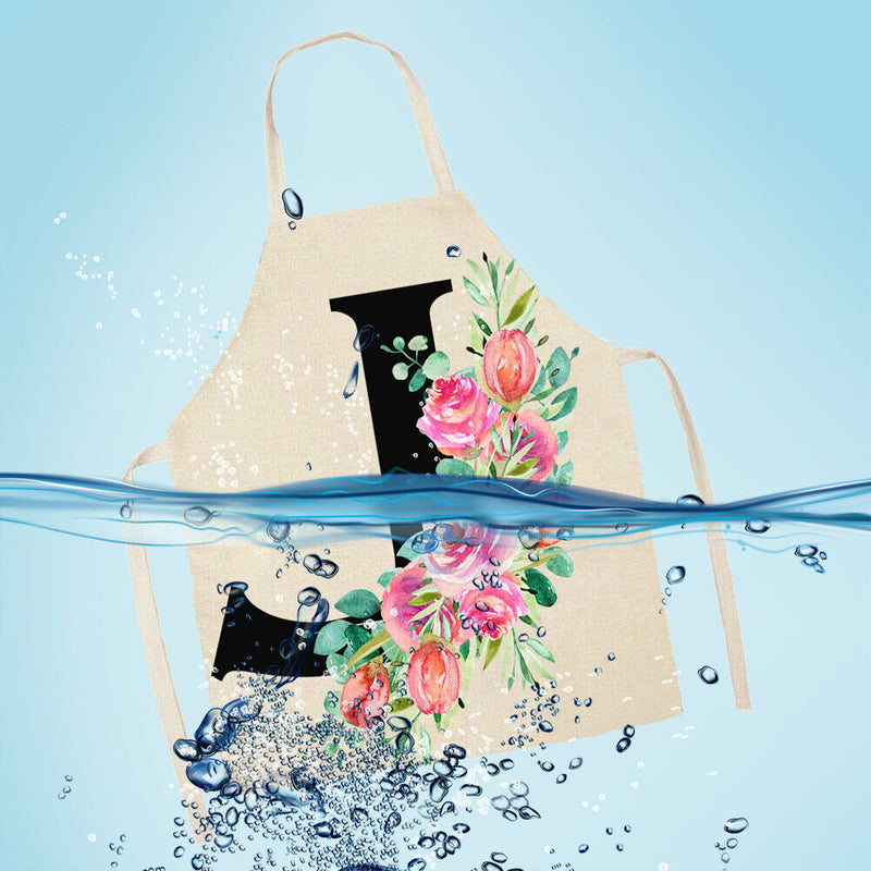 Flower J Printed Linen Apron Waterproof Cooking Bibs Pinafore (82x68cm)