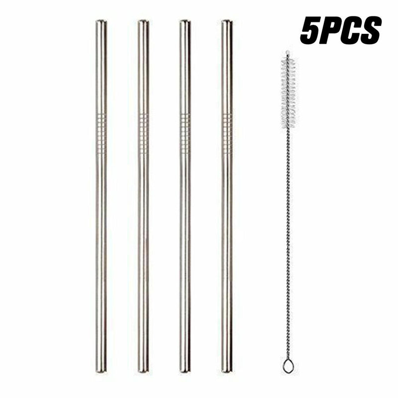 4X Straight Reusable Drinking Straws Steel Eco-Friendly w/ Brush`
