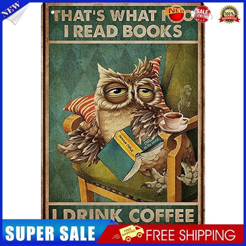 Retro Book-reading Owl Metal Painting for Bar Pub Tin Plaques Wall Sign (3)