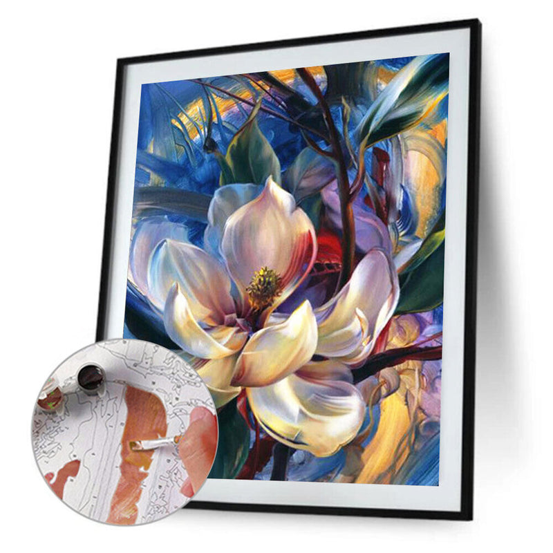 White Flower Oil Paint By Numbers Kits DIY Hand Painted Wall Art (B35)