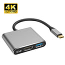 3 in 1 Type-C HUB Converter Metal USB3.0 USB C PD 4K HDMI-compatible Adapte