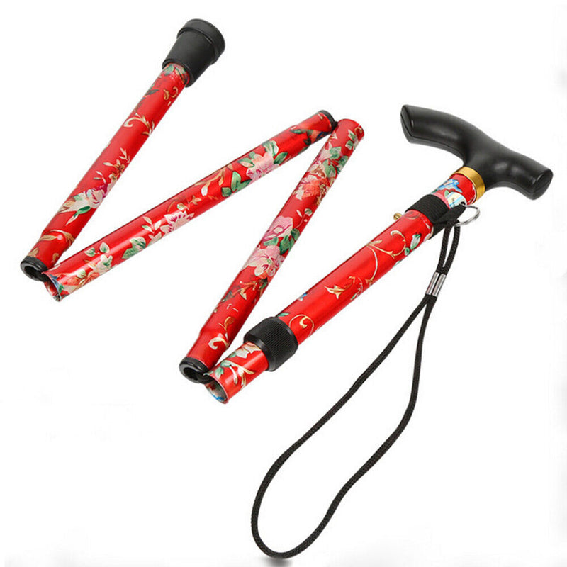 Folding Walking Stick Telescopic Outdoor Canes Hiking Trekking Poles (Red) Newly