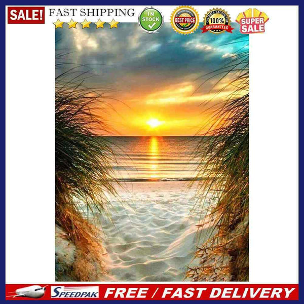 5D DIY Diamond Painting Beach Sunrise Round Drill Art Picture Rhinestone Deco