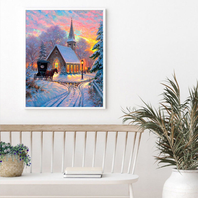 Snow Scene Drawing Frameless DIY Oil Paint by Numbers Canvas Home Decor Kit