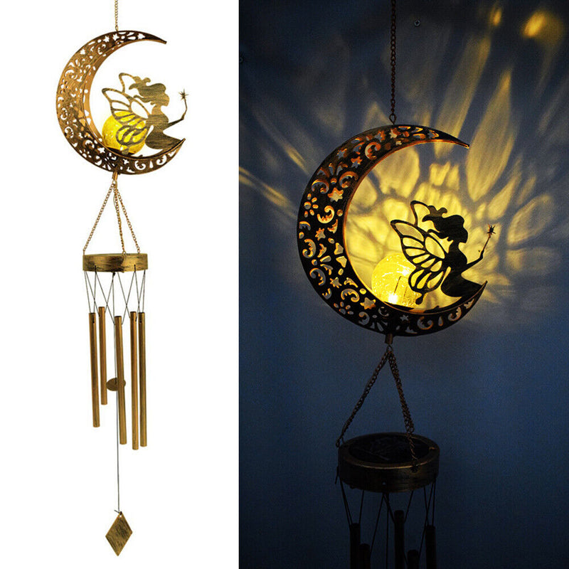 Solar Moon Fairy Light Hanging Iron Hollow Outdoor Garden Yard Patio Decoration