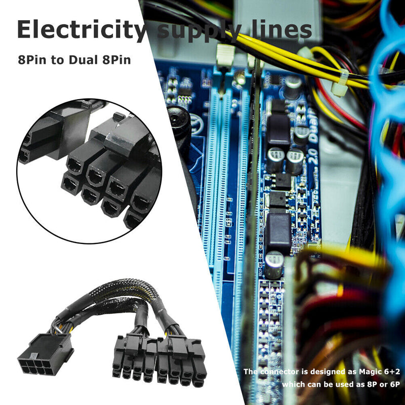 Graphics Card 8Pin to Dual 8Pin (6+2) GPU Power Cable for BTC Mining Motherboard