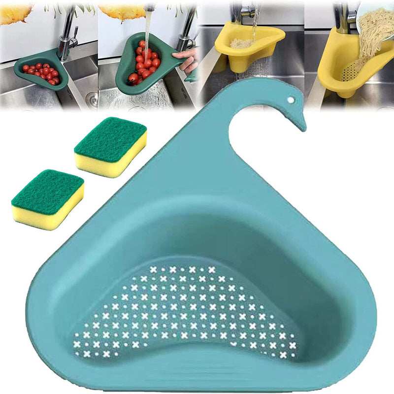 Swan Drain Basket 2 Pcs Corner Kitchen Sink Strainer Basket with Sponge Newly