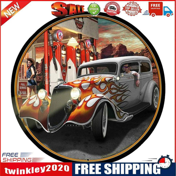 Round Car Retro Metal Plate Tin Sign Plaque Poster for Club Cafe Home (1)