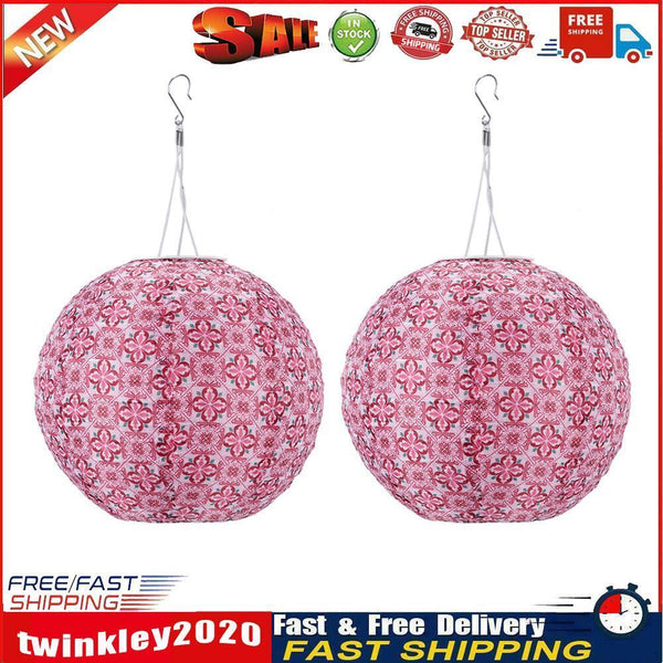 2pcs LED Round Solar Lantern Printed Waterproof Hanging Decor (Red Flower) Newly