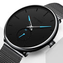 Men Round Dial Bracelet Quartz Watches Strap Waterproof Wristwatch (Blue)