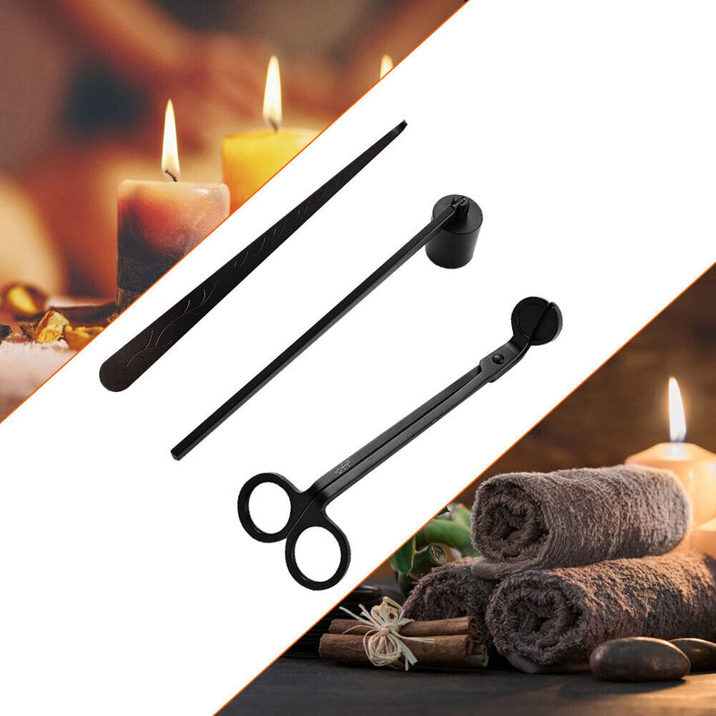 3pcs/set Candle Wick Snuffer Tool Hook Cutter Candle Trim Scissor (Black) Newly