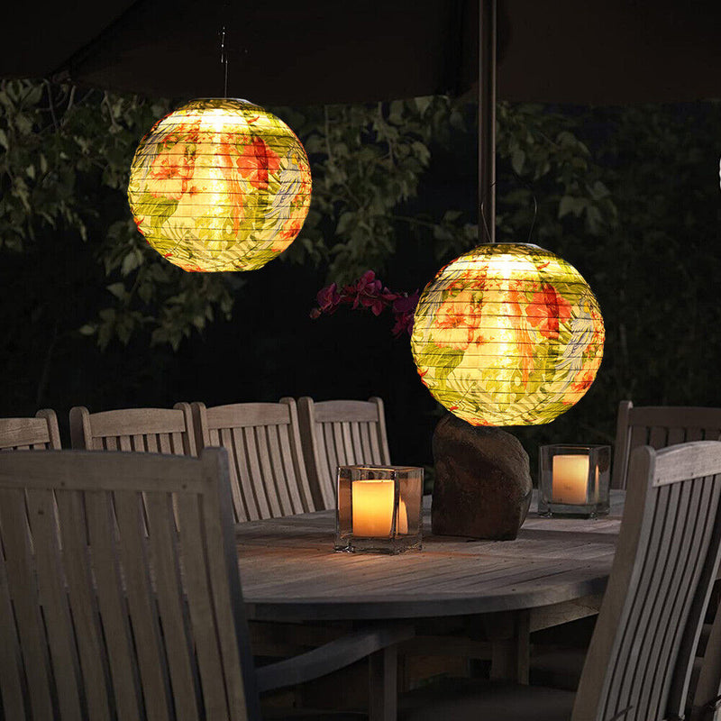 10 inch LED Round Solar Lantern Printed Waterproof Hanging Decor (Parrot A)