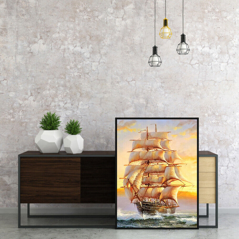 Canvas Painted Oil Paint By Numbers Sailing Boat Wall Art Modern Bedroom Decor