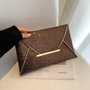 Women Sequins Solid Color Envelope Bag Lady Square Clutch Purse (Brown)