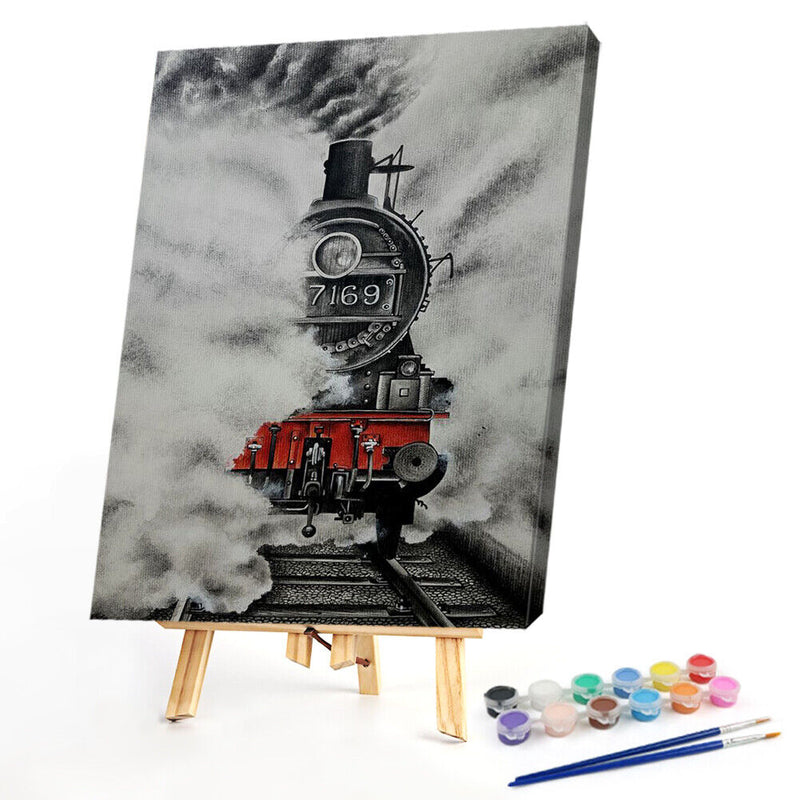 Frameless Oil Paint By Numbers DIY Train Picture Craft Kit for Home Living Room