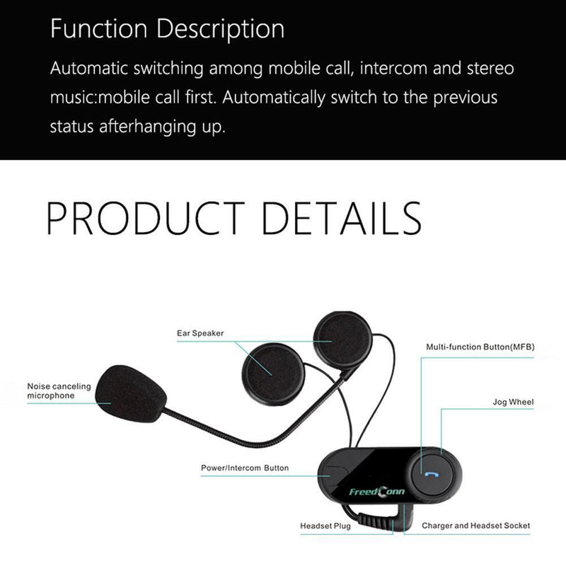 2PCST-COM VB Waterproof Motorcycle Helmet Bluetooth-Compatible Intercom Headset