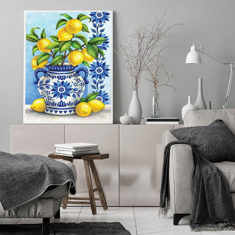 Frameless Oil Paint By Numbers DIY Lemon Picture Craft Kit for Home Living Ro