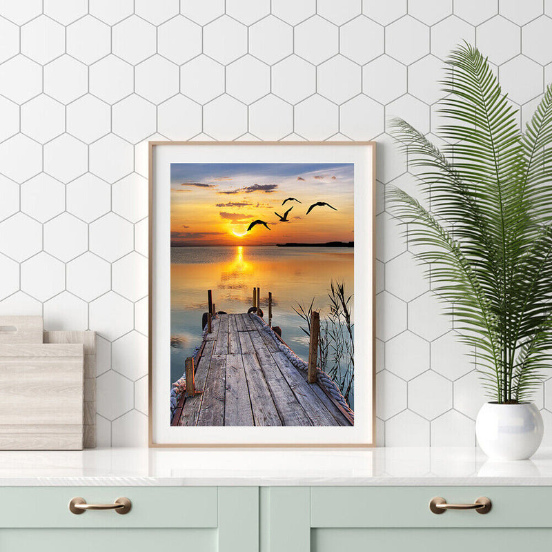 Diamond Painting Full Round Drill Coast Sunset Rhinestone Modern Handmade Craft