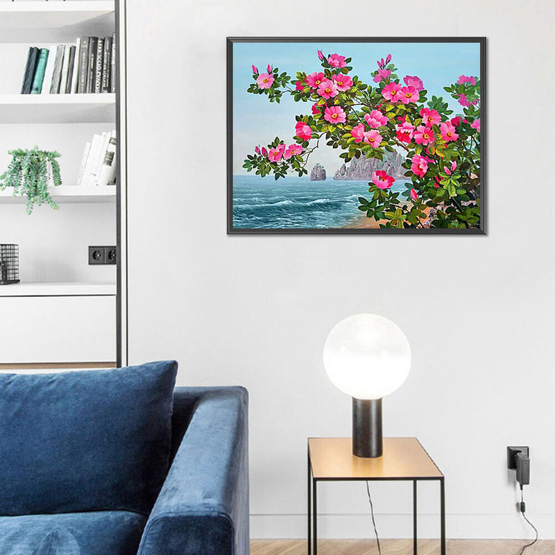 Hand Painted Oil Paint Kill Time Picture Colouring Seaside Camellia Artcrafts