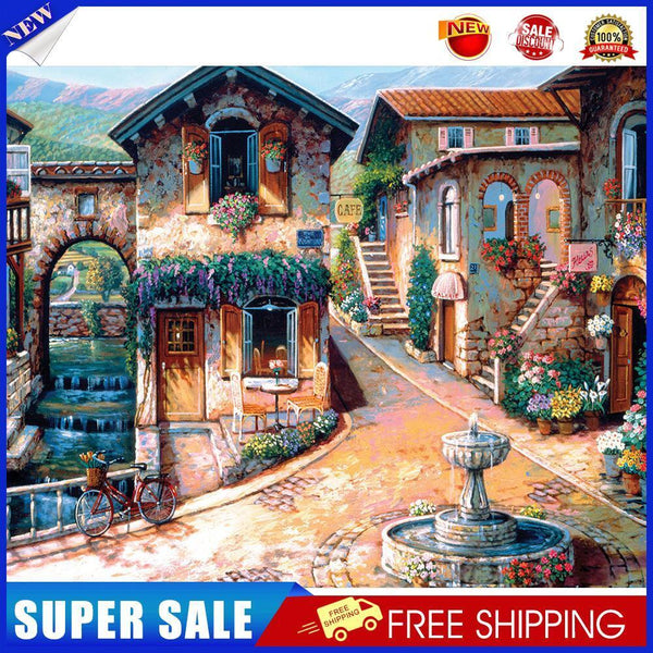 Beautiful Town Frameless DIY Oil Paint by Numbers Kit Hand Painted Artwork