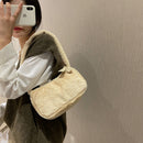 Retro Solid Color Underarm Bag Portable Women Plush Top-handle Pouch Party Purse