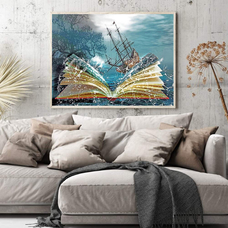 Ship in Book Oil Paint By Numbers Kit DIY Acrylic Painting on Canvas Framel