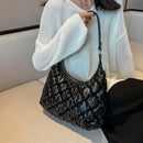 Women Quilted Rhombic Pattern Shoulder Bag Leather Female Solid Clutch Handbag