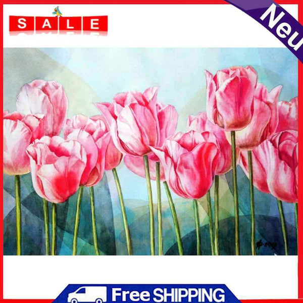 Pink Tulip Flower Hand Painted Oil Painting By Numbers Set Gift No Frame 40x30cm