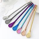 Stainless Steel Spoon Tea Filter Drinking Straw Bar Accessories (Golden) Newly