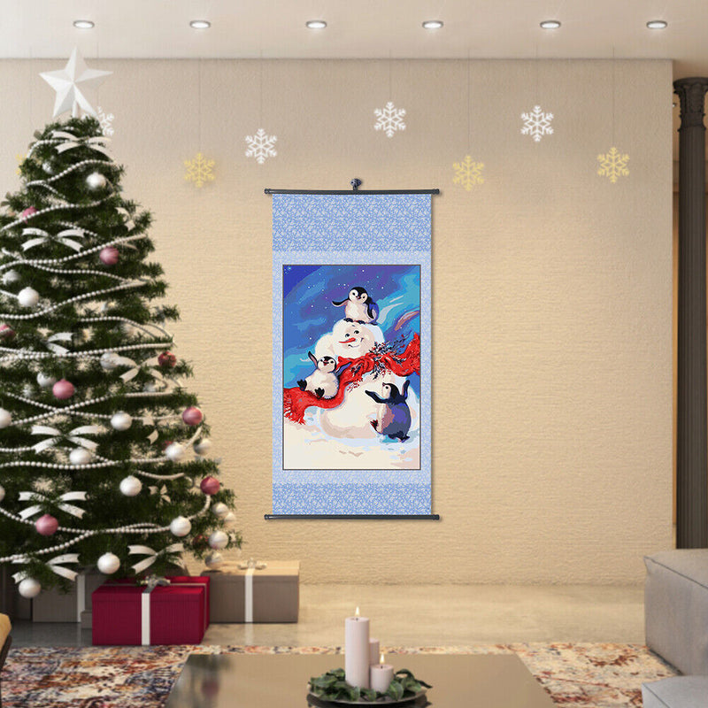 DIY Hand Painted Paint By Numbers Oil Canvas Picture Penguin Snowman Kit Artwork