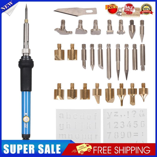28 in 1 Wood Burning Kit 60W Temp Adjustable Pyrography Soldering Iron (EU)