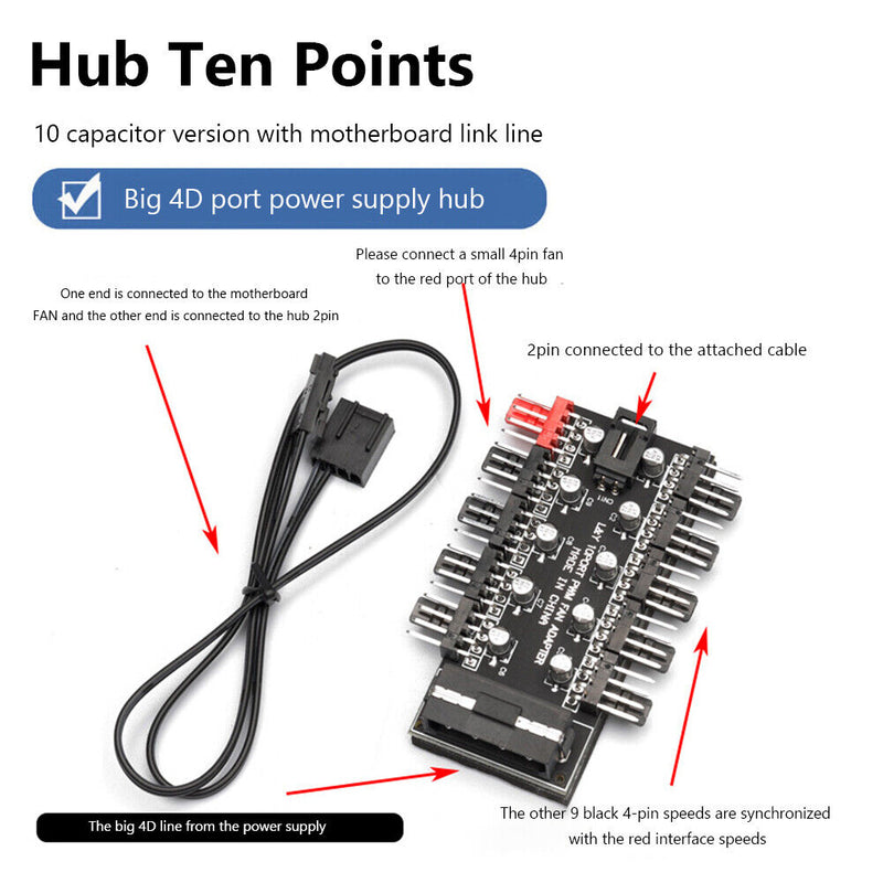 Motherboard PWM Cooler Fan HUB Splitter PC Speed Controller Adapter (4 Pin)
