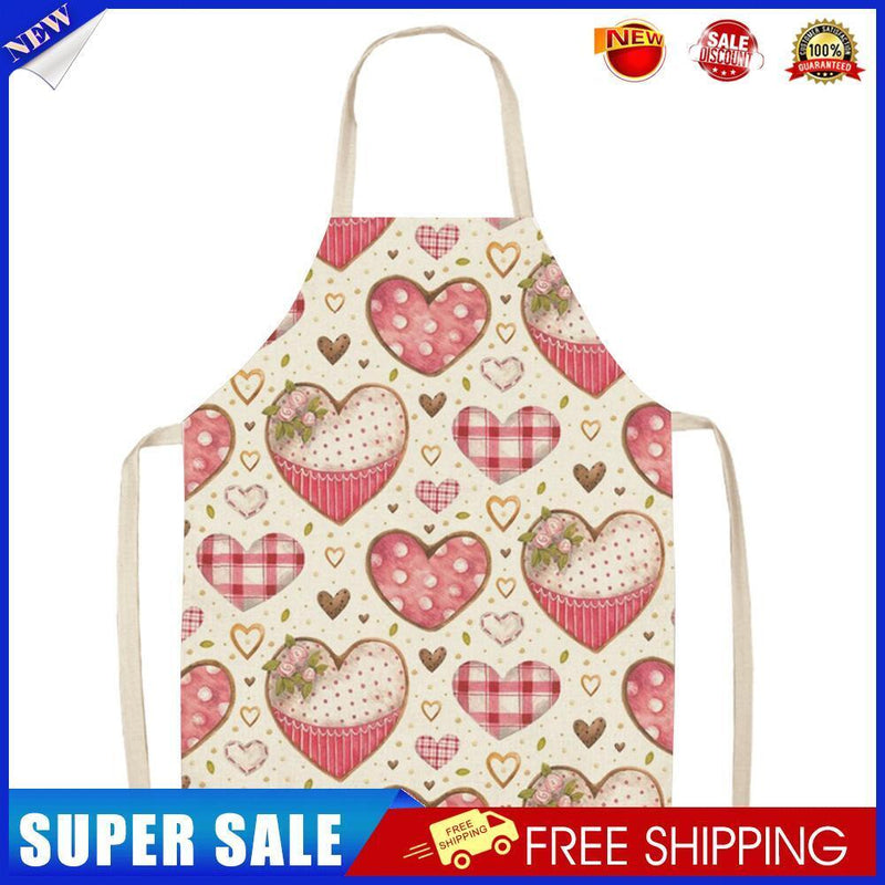 Heart Print Kitchen Linen Apron Waterproof Home Cooking Bibs (82x68cm)