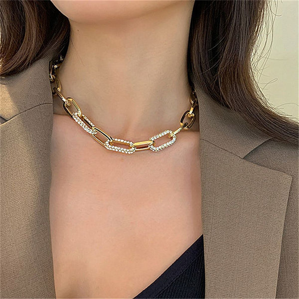 Diamond Fashion Necklace Hip Hop Link Chain Inlaid Rhinestone Cuban Necklace