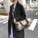 Women Solid Color Zipper Shoulder Bag Lady Cotton Padded Mini Messenger Bag