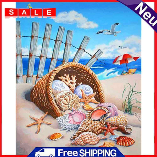 Hand Painted Oil Paint by Numbers DIY Beach Conch Drawing Wall Decoration Gift