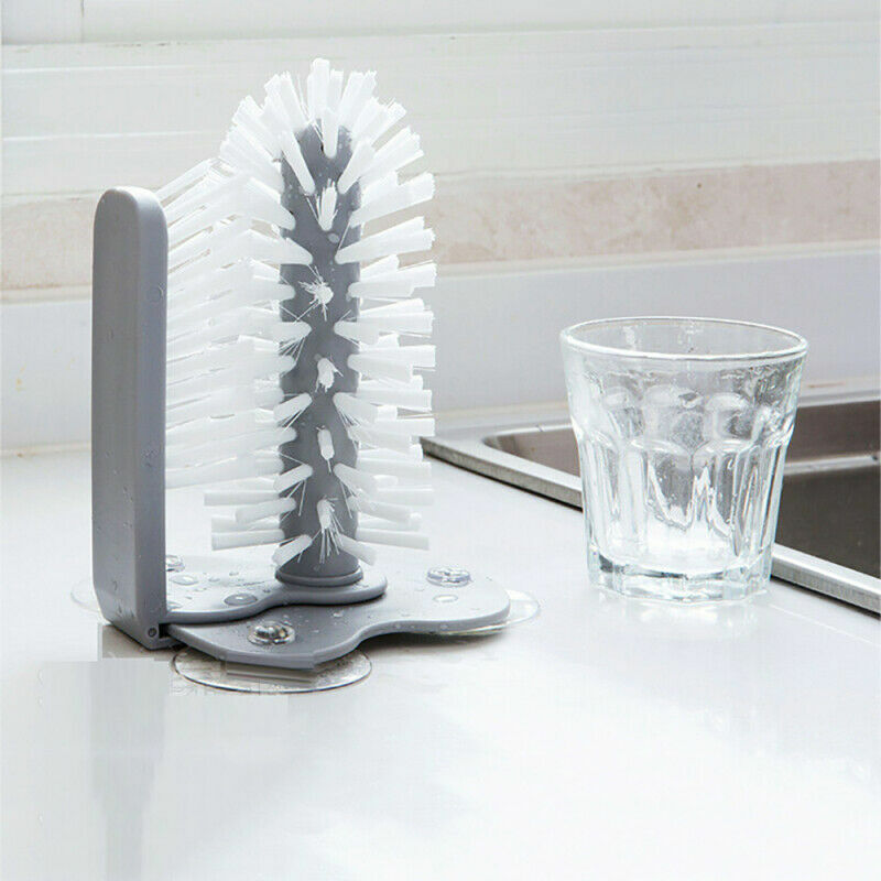 Rotating Brush Bottle Glass Scrubber Sink Suction Cup Tool Base Kitchen Cl hot.