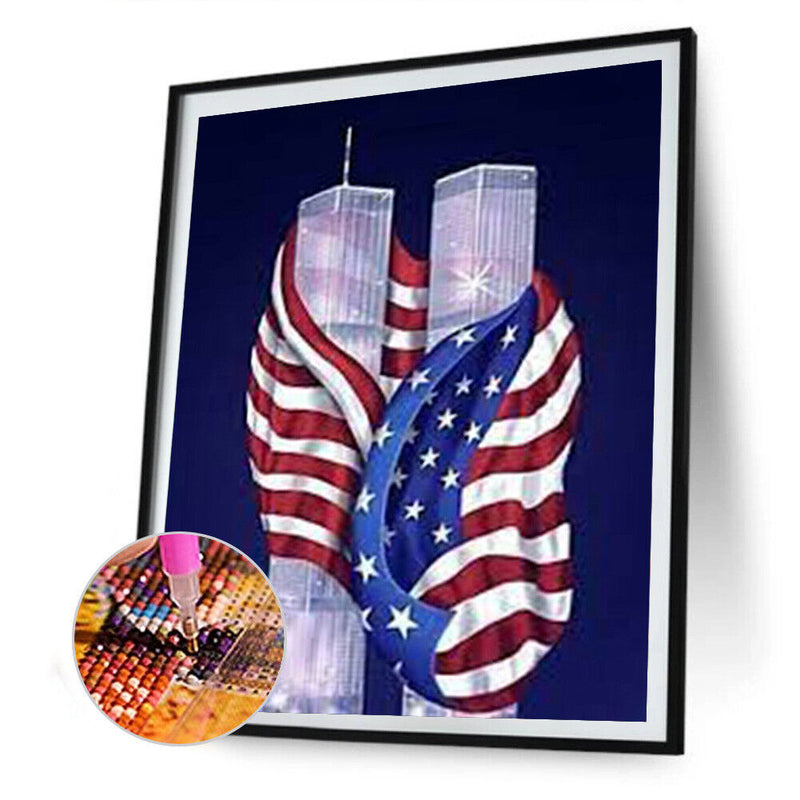 5D Diamond Painting Flag Twin Towers Full Round Drill DIY Wall Home Decoration