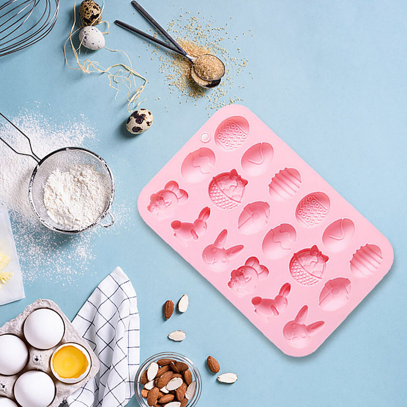 Fondant Moulds Easter Egg & Bunny Silicone Mold Tray for Candy Cake Chocolate